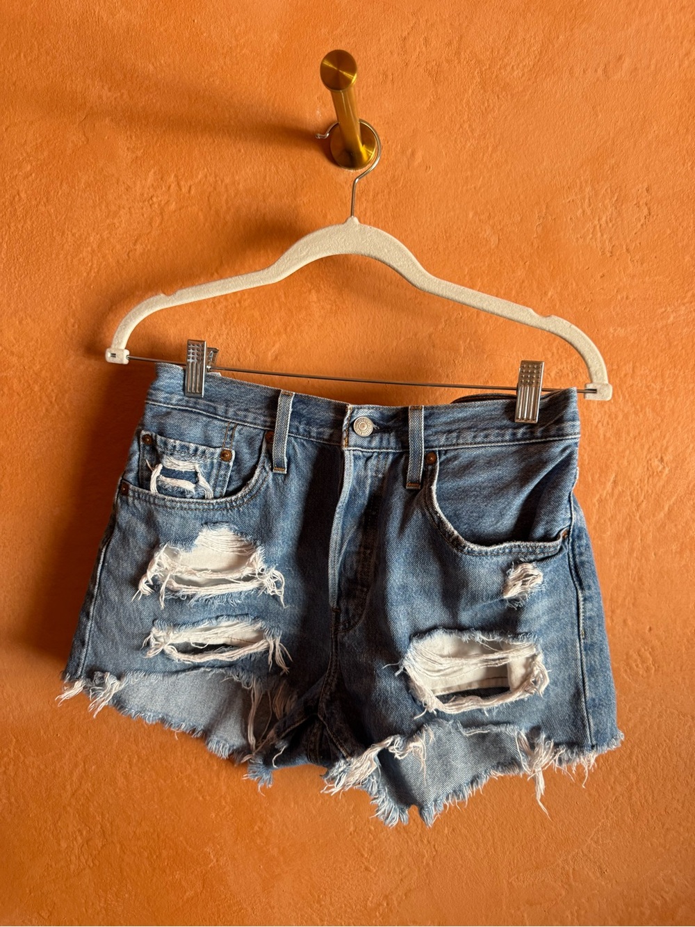 Levi’s 501 Cutoff Shorts W27 High Rise Distressed Button Fly Denim
